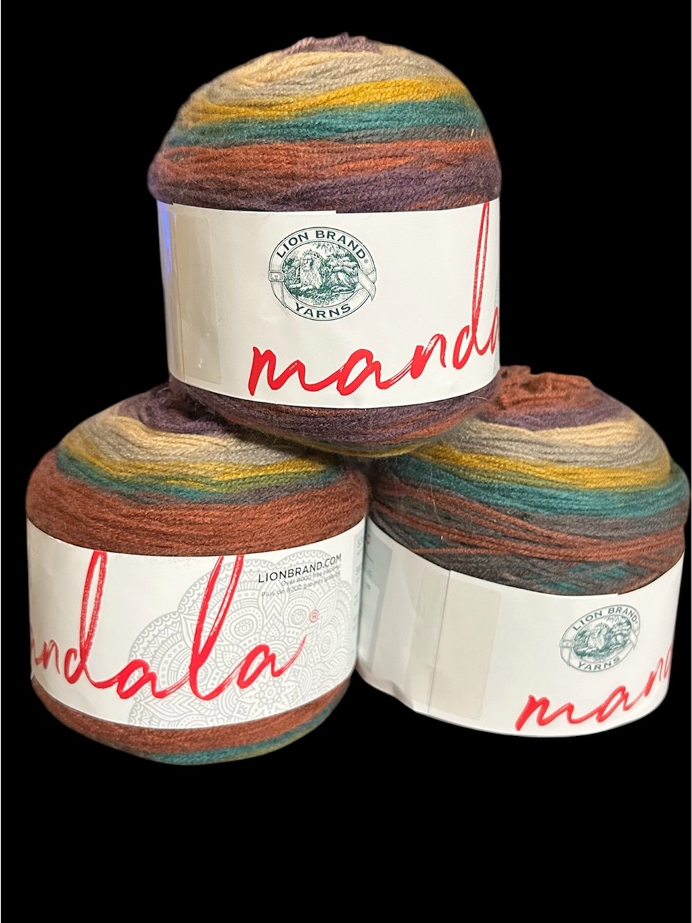 Lion Brand Mandala Gradient Yarn in Teal, Mustard, Rust & Cream - 3-Pack